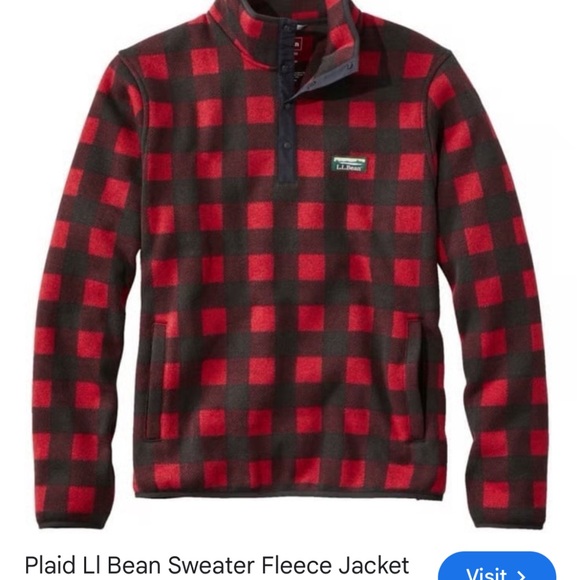 L.L. Bean Sweater Fleece Pullover 3/4 Snap Buffalo Plaid  Red & Black 3X plus - Picture 3 of 10